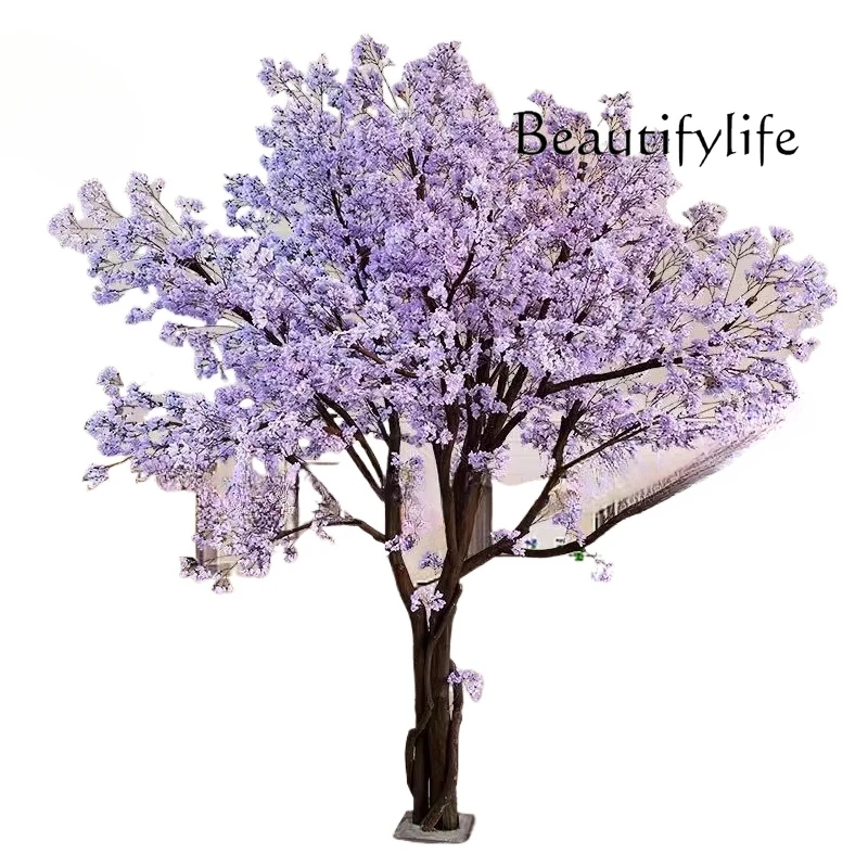 Simulation jacaranda large fake tree purple interior living room window landscaping decoration