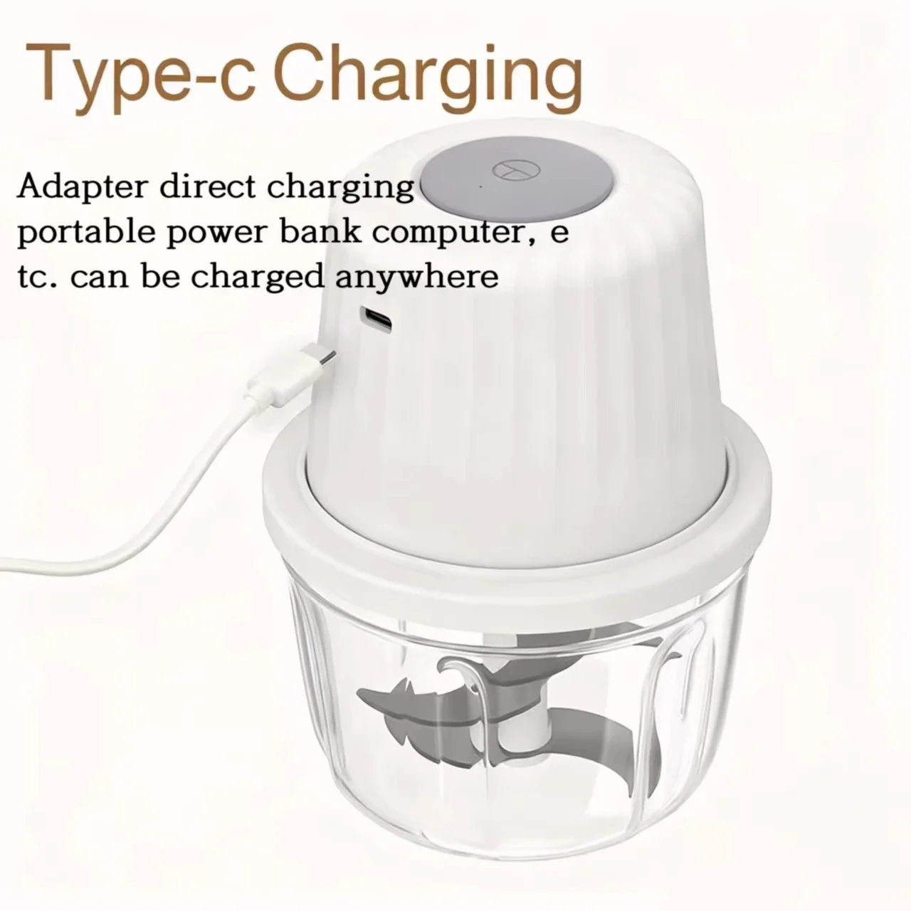 Portable Electric Garlic Mincer 400ML with 6 Blades - USB Charging Mini Vegetable Chopper for Home Cooking & Picnics