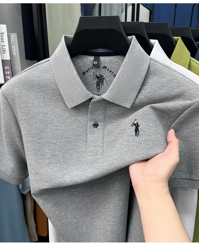 High-End 100% Baumwolle Kurzarm Polo Shirt Sommer Mode Luxus Marke Pony Stickerei T-Shirt Business Freizeit Golf Herrenkleidung – Detail 39