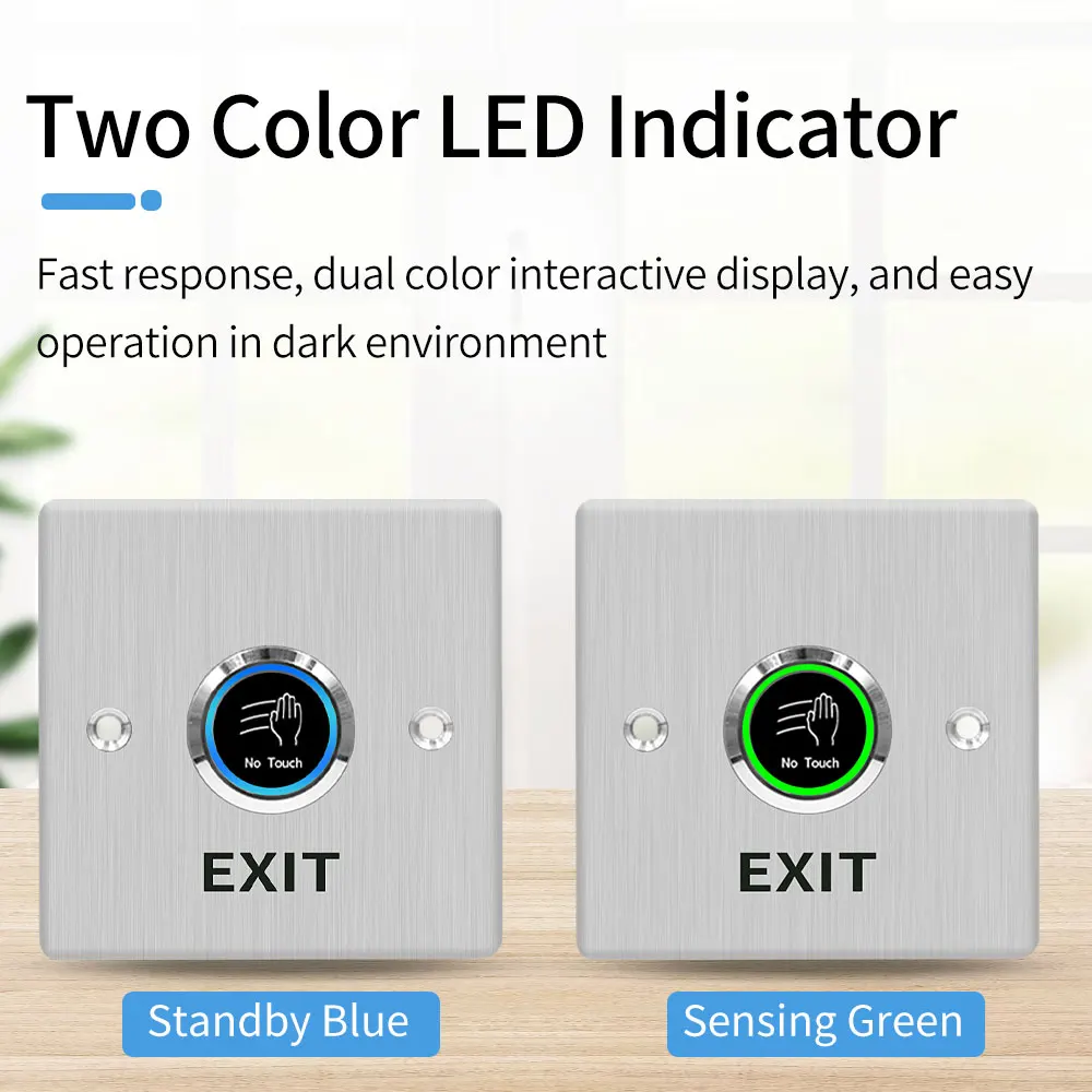 Contactless No Touch Exit Switch Induction Type Release Exit Button Switch  Sensor Access Control DC12V 24V With LED Waterproof