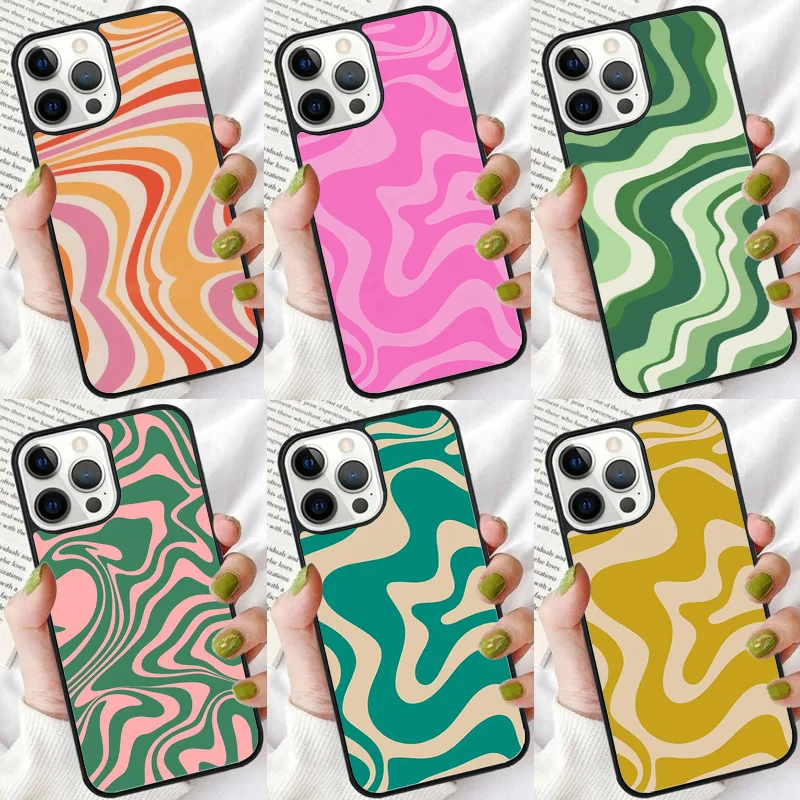 Modern Liquid Swirl Abstract Retro Phone Case For iPhone 16 15 14 plus XR XS 11 12 13 Pro max Shell Cover coque