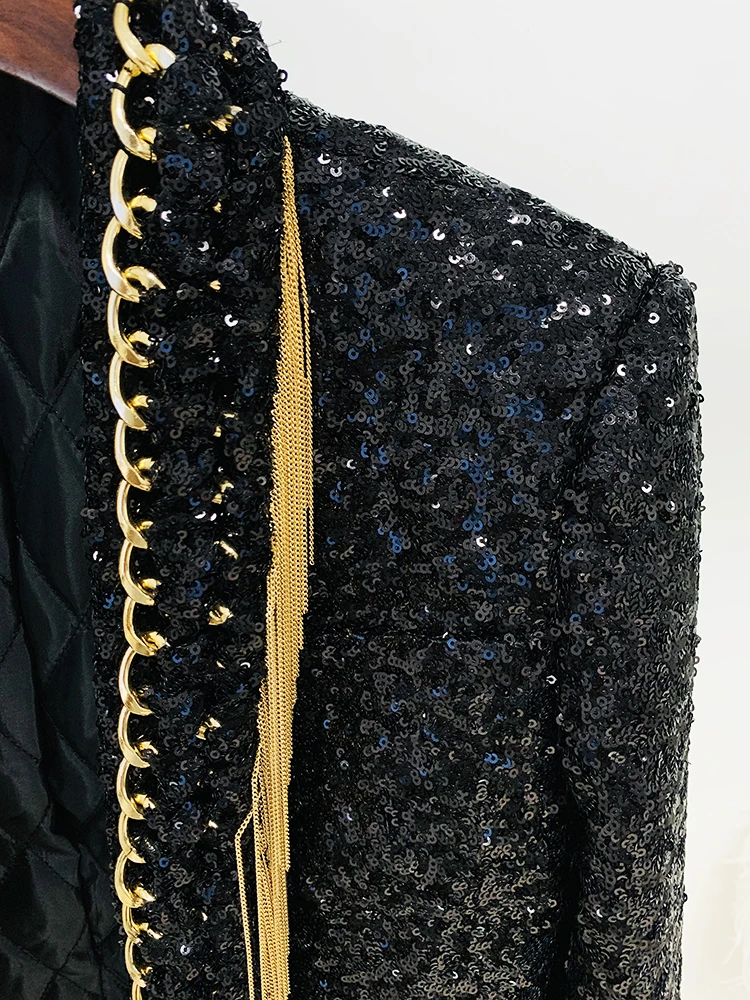 HIGH STREET Newest 2024 Designer Fashion Women\'s Tassel Chains Sequined Jacket