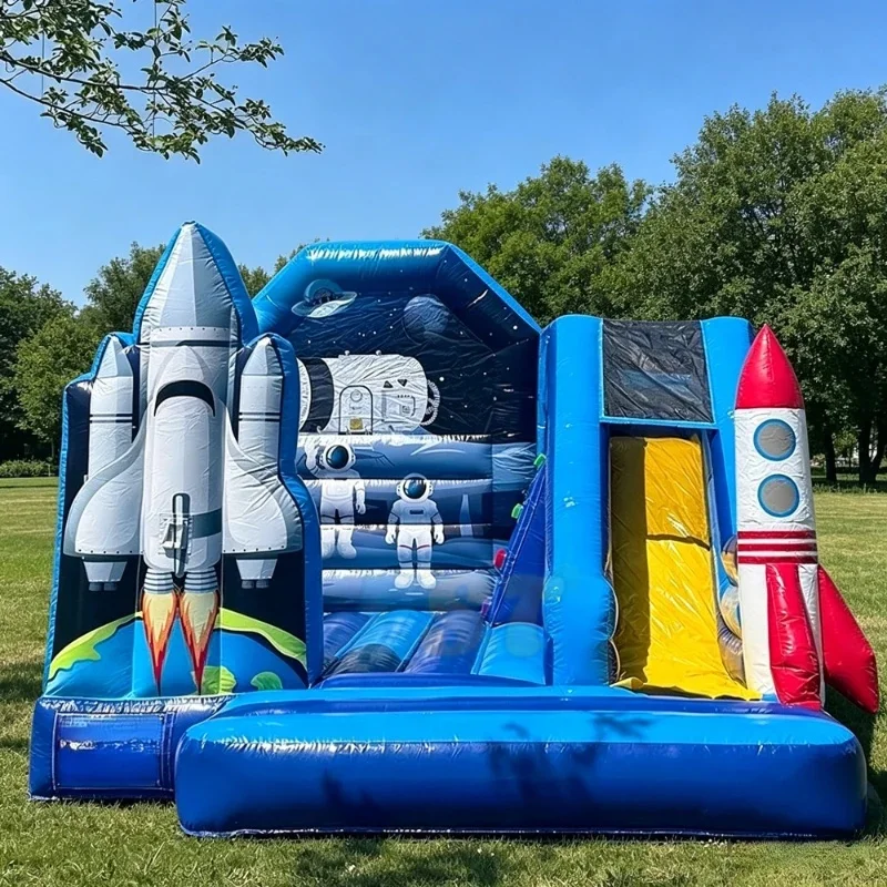Commercial PVC Outer Space Themed Inflatable Bounce House Slide Combo Moonwalk Rocket Jumping Castle for Kids Party