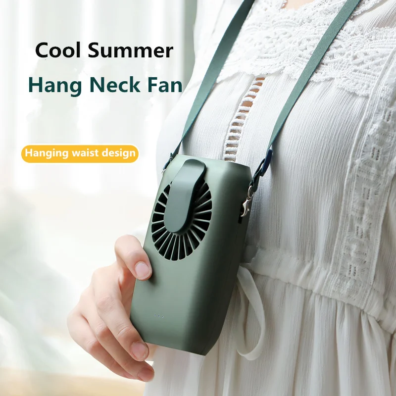 Factory Wholesale 2020 USB Mini Fan 2000mAh Rechargeable Portable Hanging Neck Waist Air Cooler Cooling Fan For Summer