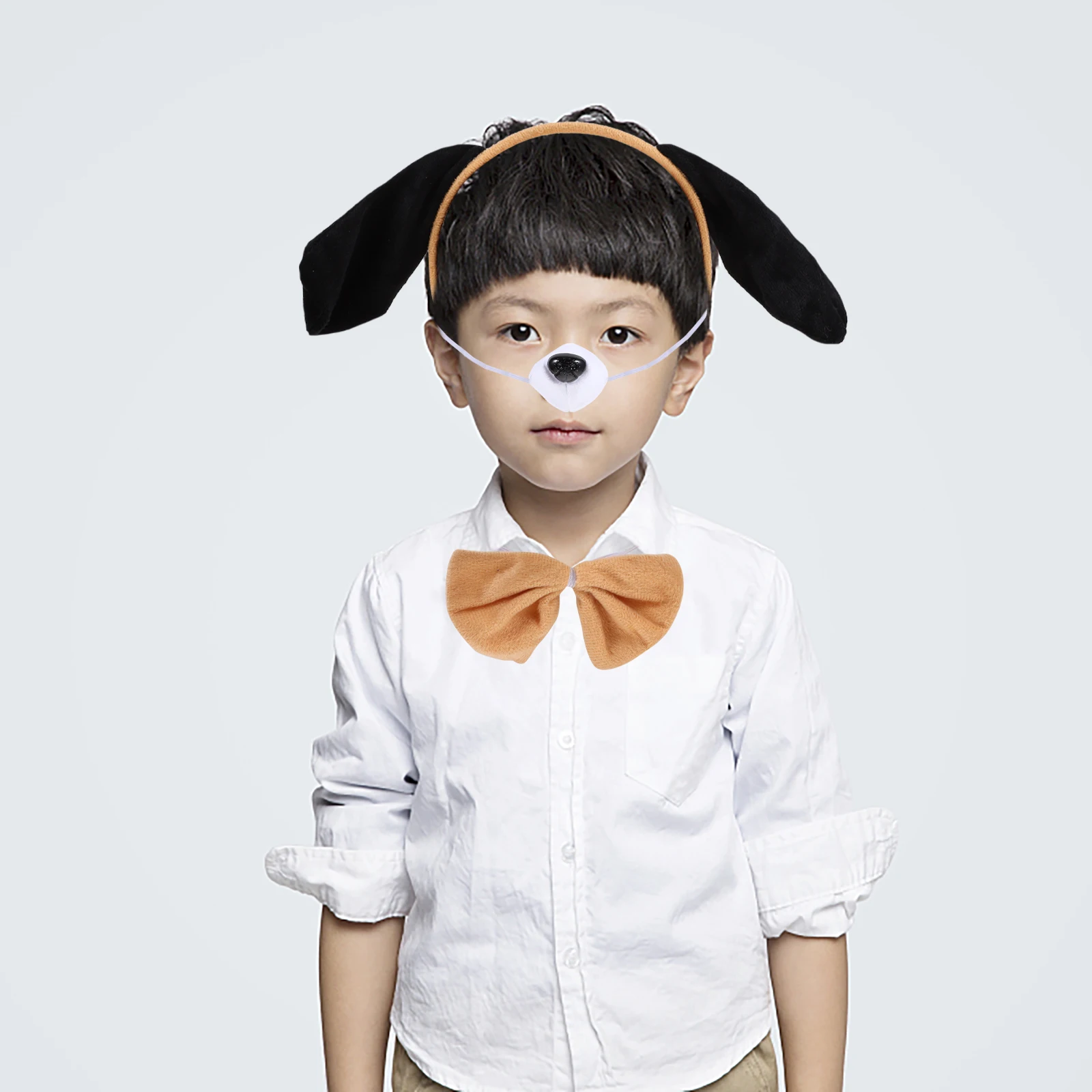 

1 set Dog Headband Set Puppy Ears Nose Bow Tie Tail Kids Halloween Party Cosplay Hair Puppy Ear Headband Set Accessories