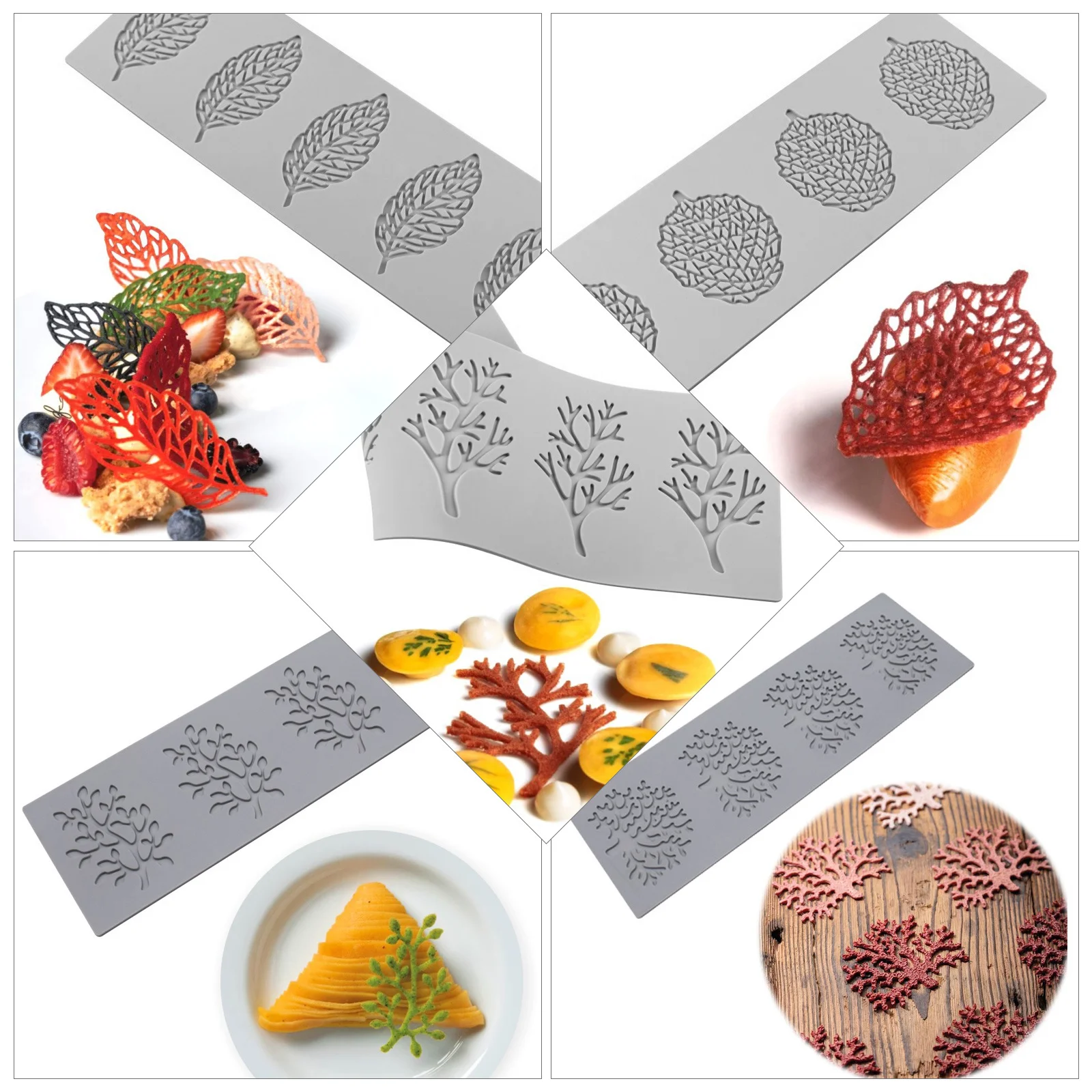 Stampo per fondente in silicone a forma di foglia da 5 pezzi per torta al cioccolato, accessorio da cucina fai da te, strumento di cottura per stampo flessibile riutilizzabile