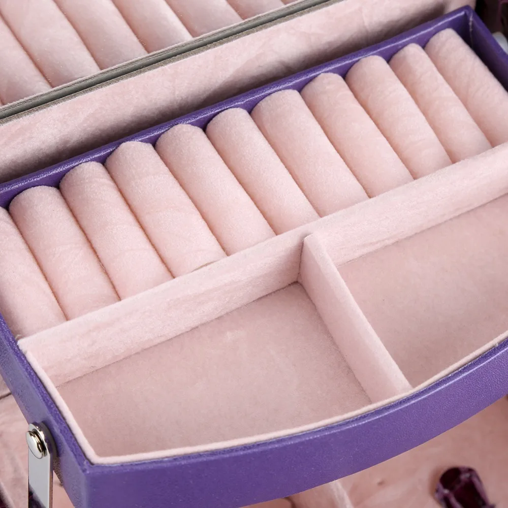

Durable PU Leather Jewelry Box Three-layer Purple Jewellery Organizer Portable Accessory Container Daily Arrangement
