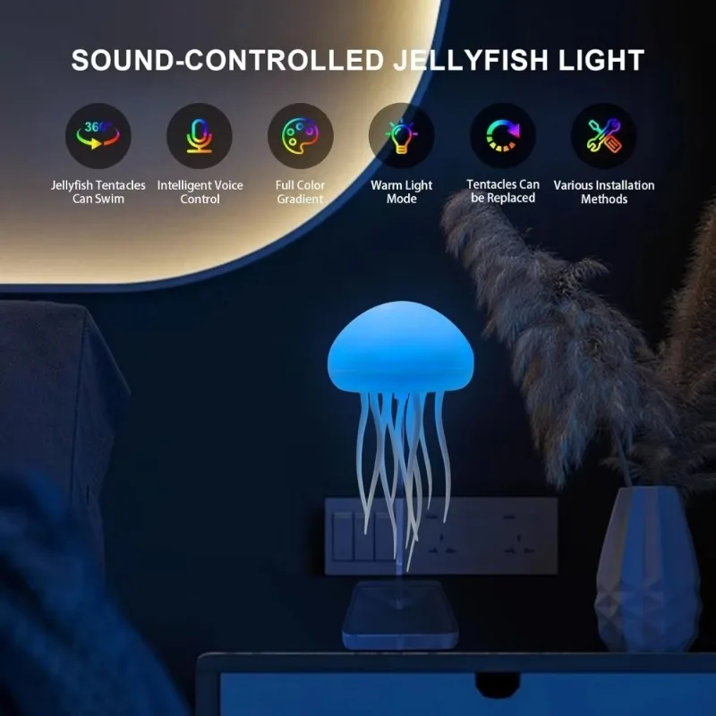 Dynamic Charging Jellyfish Light Emitting Diode Night Light Colorful Voice Activated Floating Decorative Desk Lamp Relax