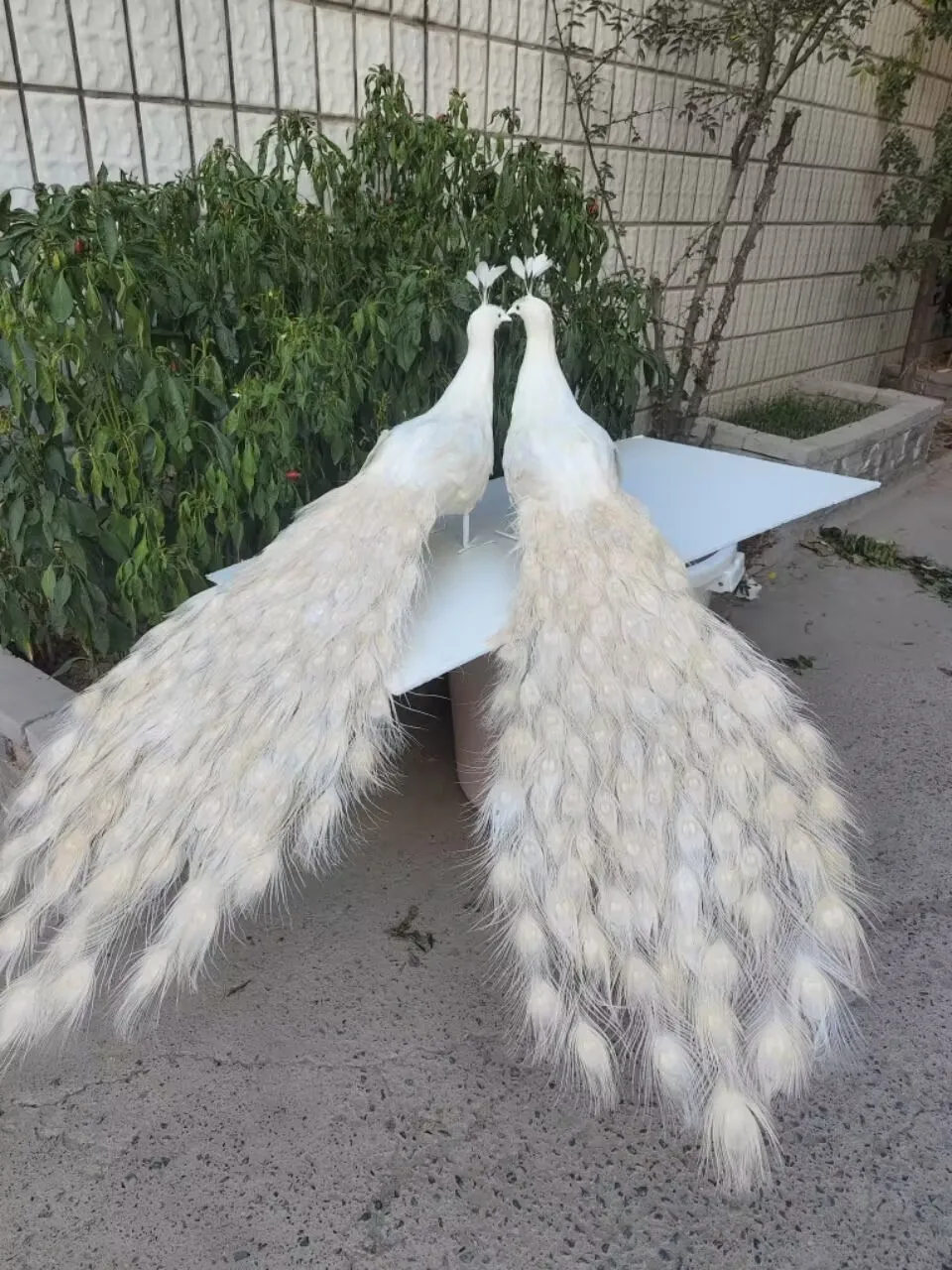 a pair of white simulation peacock models foam and feather  long tail peacock gift about 120cm a0076