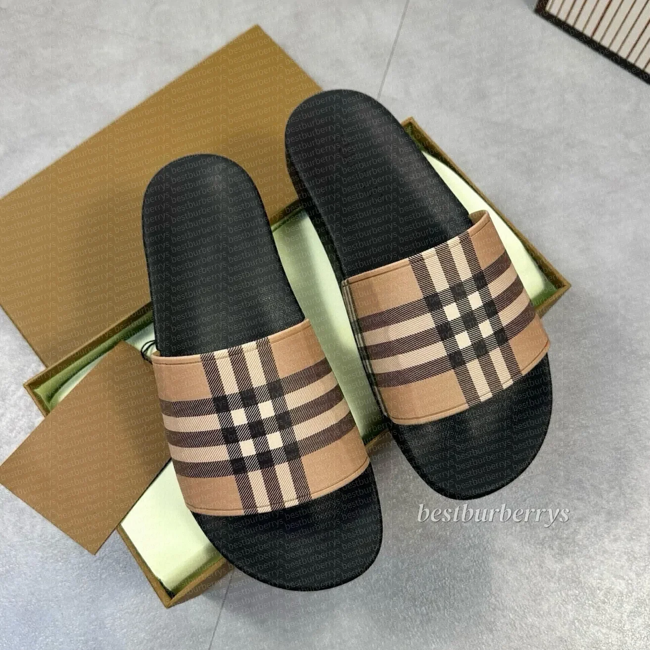

Designer Slides Fashion Check Slipper Sliders Paris Slides Sandals Slippers For Men Women Hot Unisex Pool Beach Flip Flops Size