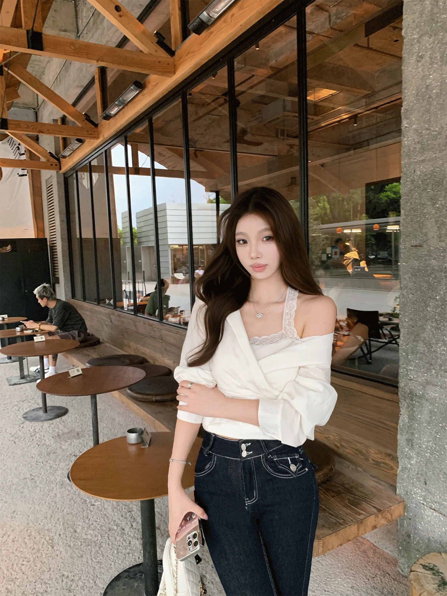 

EU Slim Fit Lace irt Women's New Sle Ant Waist Design Breathable Cotton Long Sve Commute Sle Faionable Casual S...