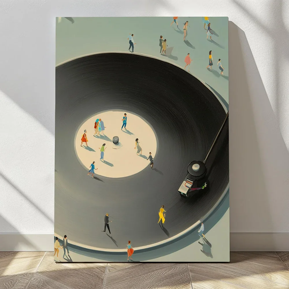1pc frameless Canvas Painting Vinyl Record Player Art Print Retro Turntable with Tiny Dancers Wall Decor Canvas Painting For Liv