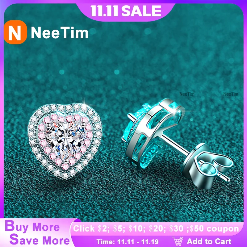 

NeeTim 0,5 карата серьги с муассанитом для женщин в форме сердца лабораторные серьги-гвоздики с бриллиантами из стерлингового серебра 925 пробы вечерние свадебные ювелирные украшения