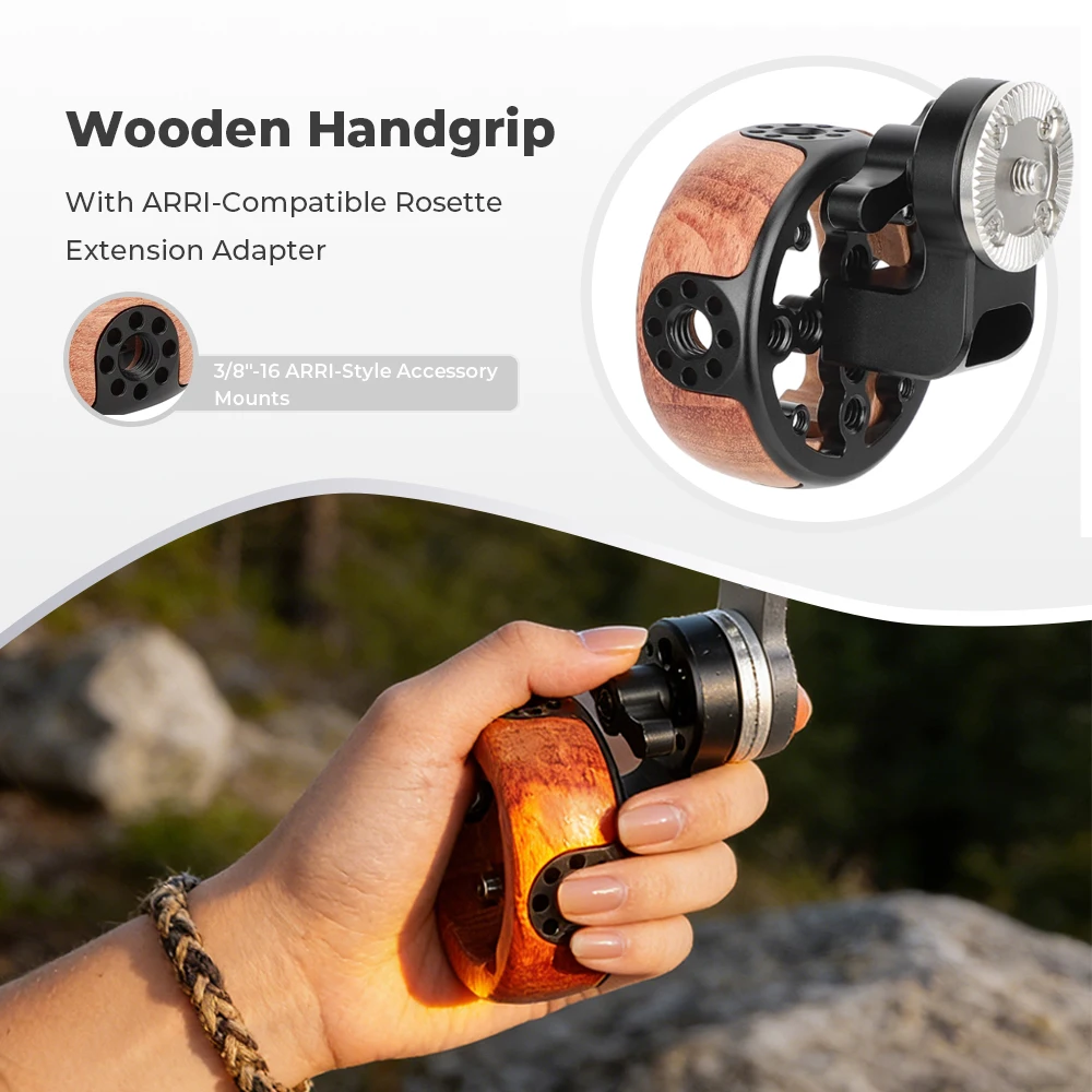 CAMVATE Camera Round Wooden Handgrip with ARRI-Compatible Rosette Extension Adapter For Left- or Right-Hand Use Handle Grips