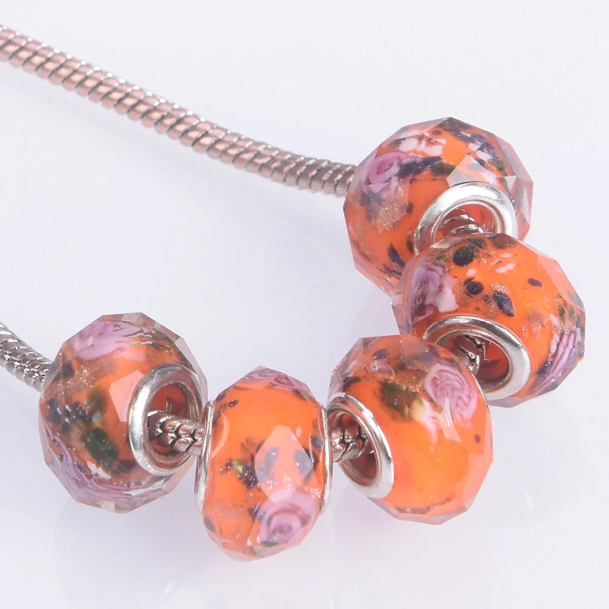 5pcs 15mm Orange Rondelle Faceted Handmade Lampwork Glass Loose Big Hole Beads For Jewelry Making DIY European Charms Bracelet