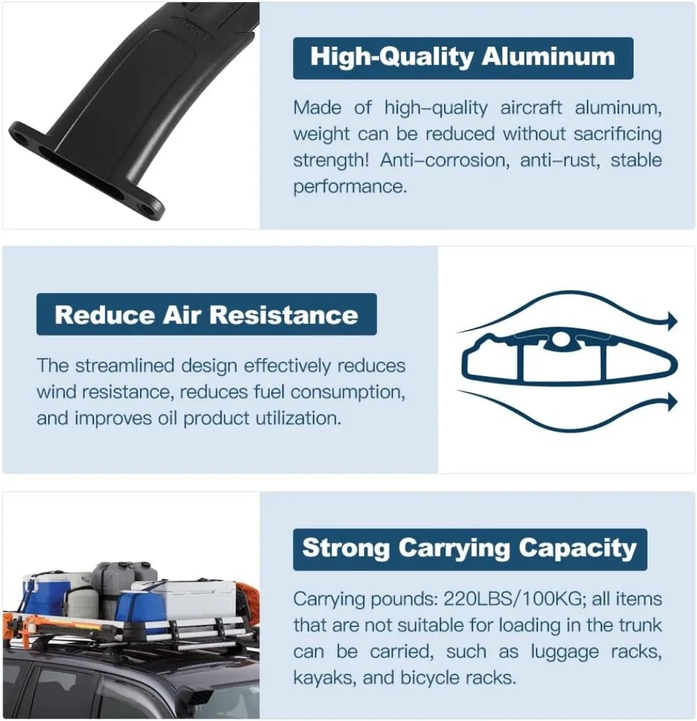 유니버설 카약 루프랙 크로스바 SUV용 2015-2020, 알루미늄 화물 레일, 2개