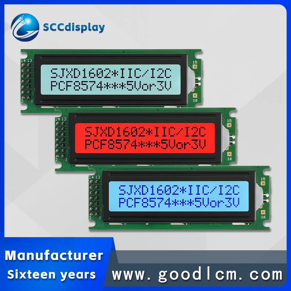 Support IIC/I2C 16X2 Dot Matrix LCM Display Module SJXD1602B-IIC FSTN White Positive COB Module 1602 LCD Character Screen