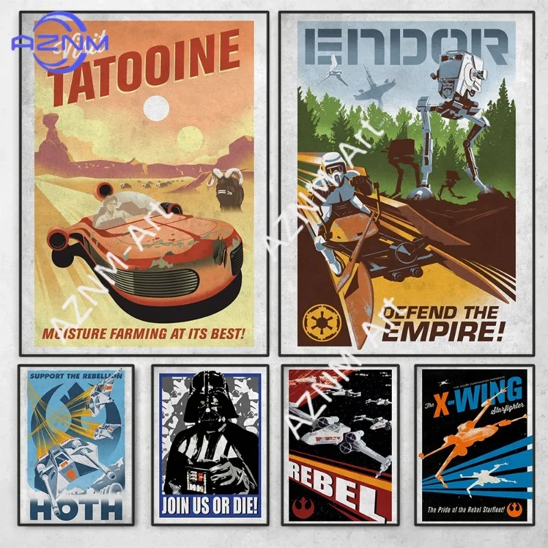 Póster Retro sin Marco de Propaganda Galáctica, Lienzo Decorativo con Diseño de Tatooine, Arte Mural para Sala de Estar