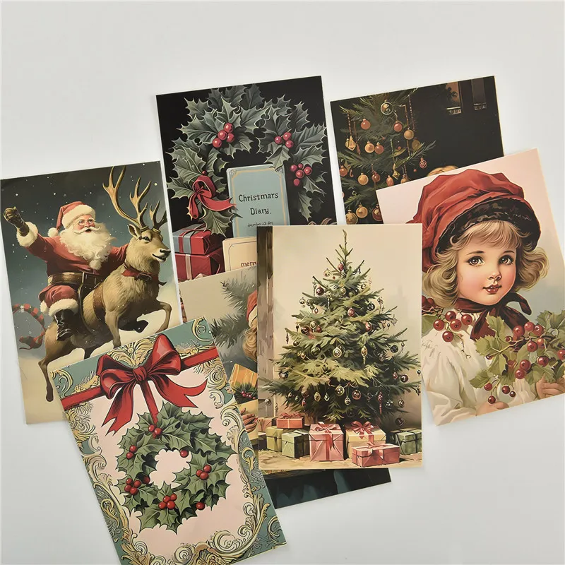 10Pcs Retro Christmas Cards Cartoon Postcards Message Greeting Card 4x6\