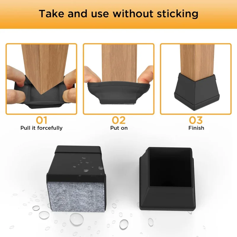 16 PCS Square Chair Leg Floor Protector, Silicone Chair Leg Cover, Furniture Leg Protectors with Felt, Mobile Table Leg pad, Pro