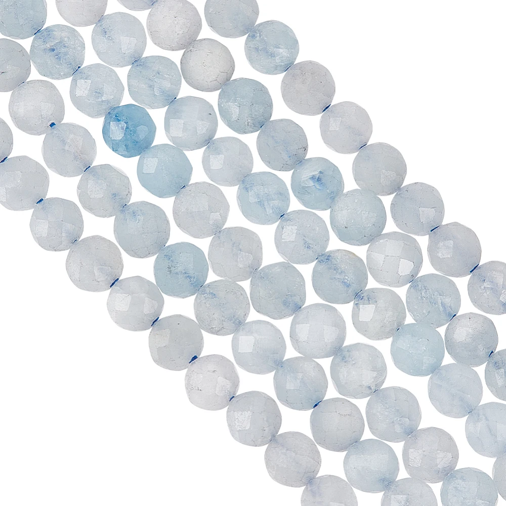 

2 Strands Natural Aquamarine Beads Strands Faceted Round 3mm Hole: 0.6mm 115pcs/strand 15.35 inch(39cm)