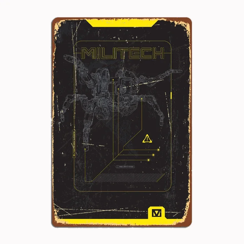 Militech Combat Cyberpunk Art Prints on Metal Tin Plaque Signs for Wall Decor Aesthetics Retro  Room Decoration