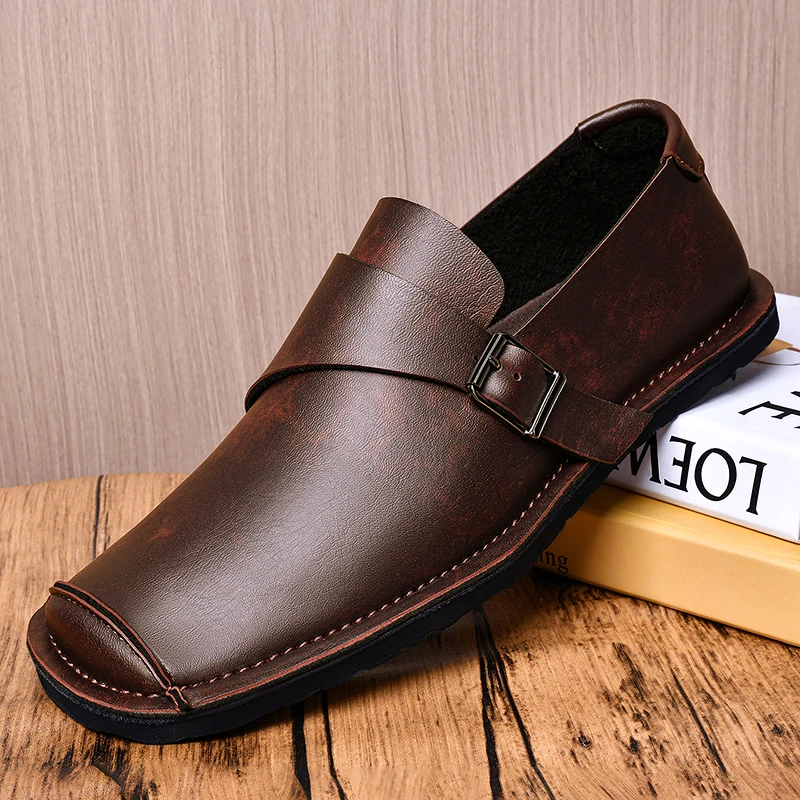 

Men Loafers Flat Bottomed Square Toe Solid Color Comfortable Classic Men Casual Shoes Size 38-47
