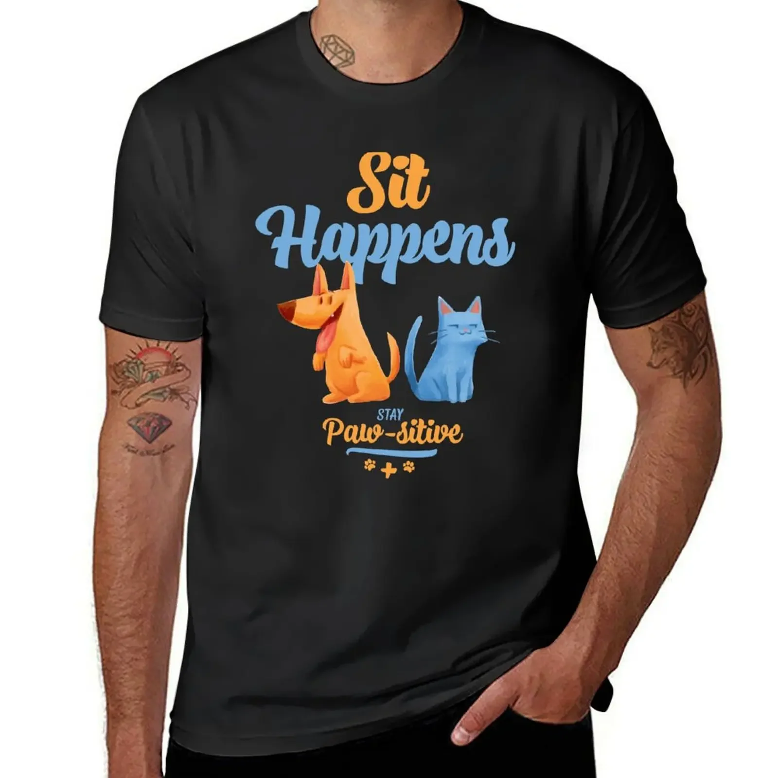 Sit Happens Stay Pawsitive T-Shirt kawaii clothes oversizeds sweat mens tall t shirts