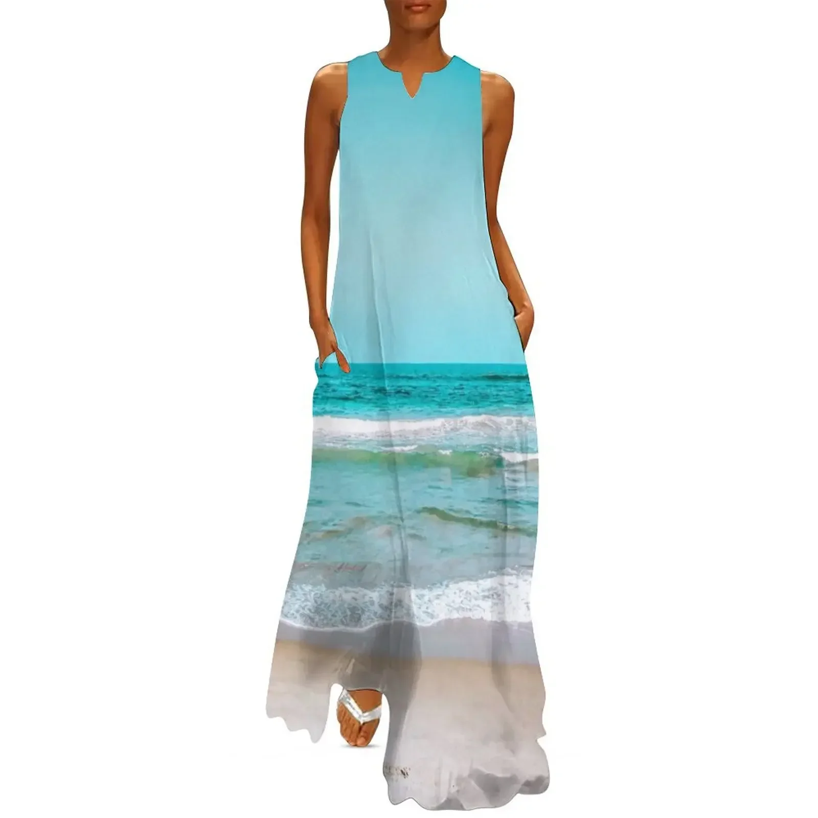 

Blue Ocean Summer Beach Waves Long Dress dresses korean style long dress women dress korean style