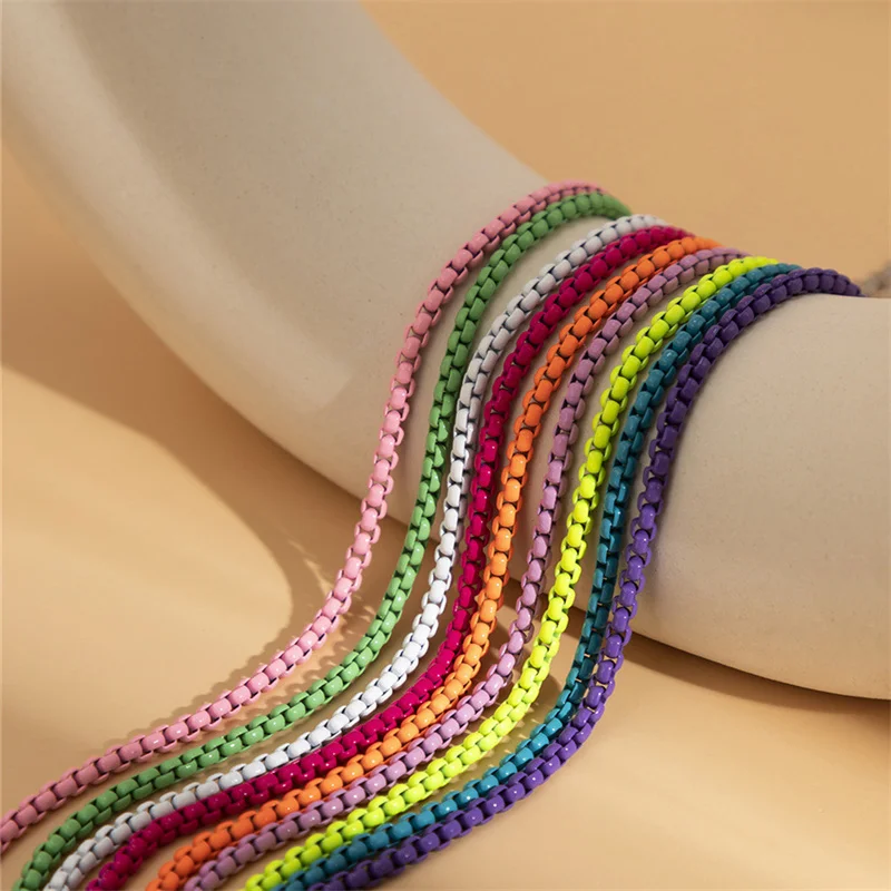 Colourful Adjustable Metal Chain Anklet Bracelet For Women Summer Beach Thin Chain Ankle Barefoot Y2K Female Foot Jewelry