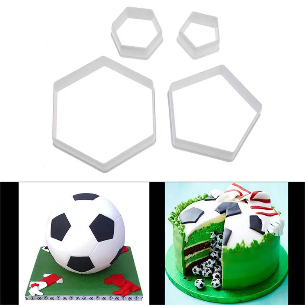 4 Sizes Hexagon Football Soccer Ball Plastic Cookie Cutter Sugar Fondant Cake Decoration Mold Kitchen Accessories Mold Silicone