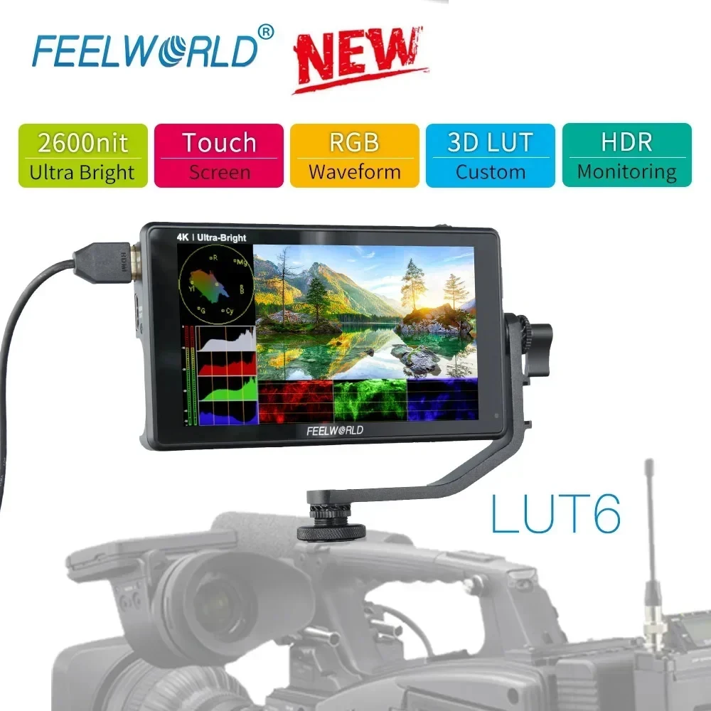 

FEELWORLD LUT6 6 Inch 2600nits HDR 3D LUT Touch Screen on Camera Field DSLR Monitor with Waveform VectorScope for Youtube Live
