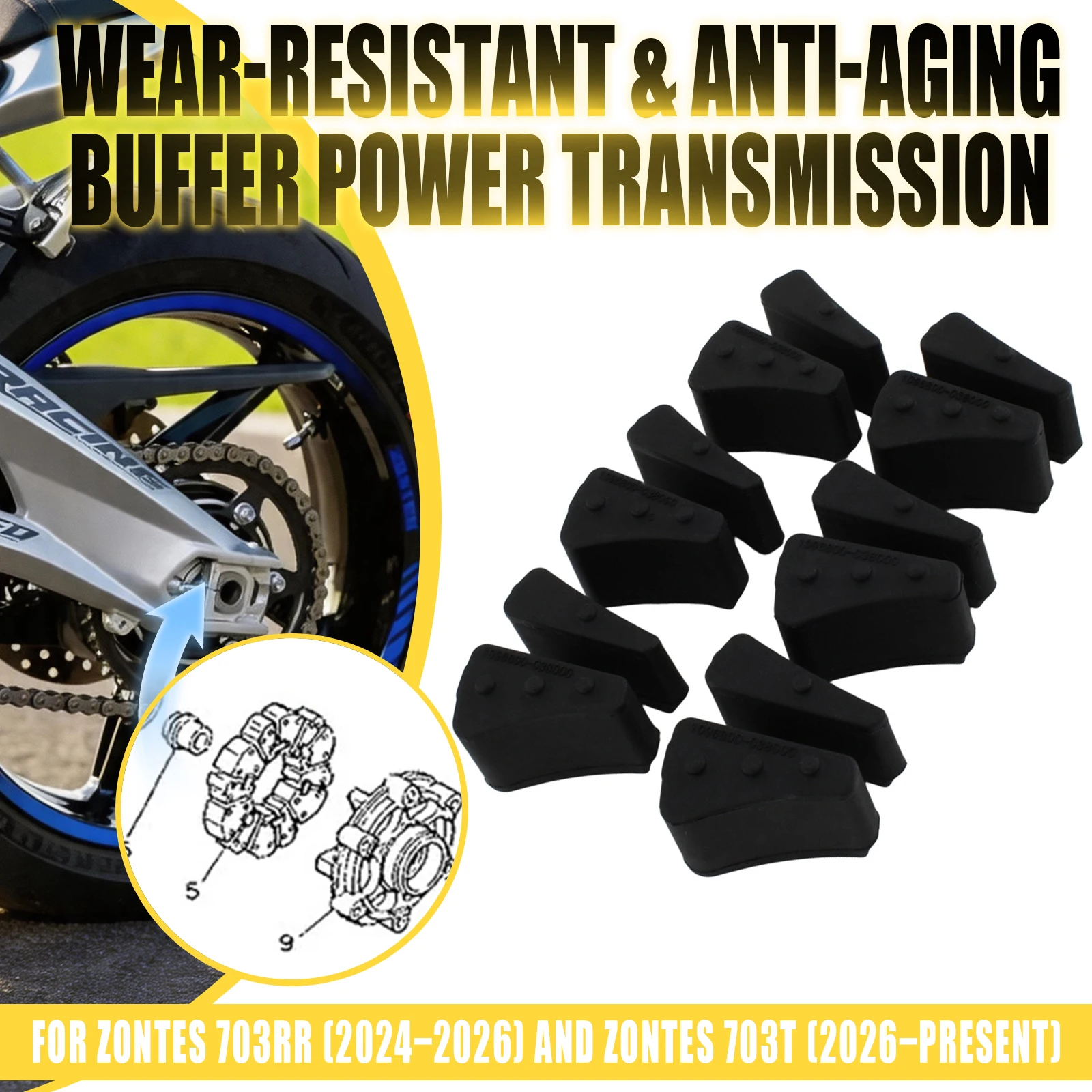For Zontes 703RR 703 RR 2024 2025 2026 703T 2026 Motorcycle Rear Wheel Hub Rubber Buffer 1096800-038000
