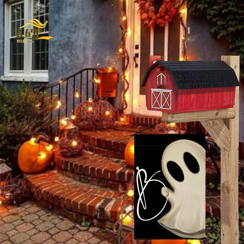 

A69P-Halloween Themed Linen Double-Sided Printed Garden Flag Holiday Decor Garden Flag Welcome Flag At The Entrance