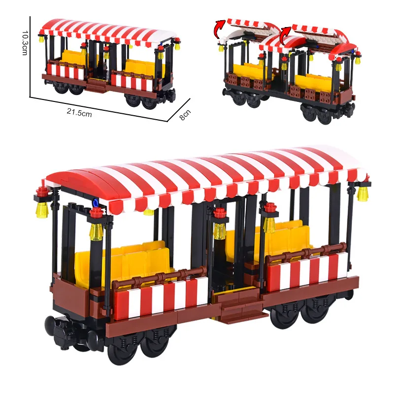 Creative Expert Ideas City Christmas Retro Sightseeing Carriage Tank Car Train MOC Railway Express Bricks Building Blocks Toys