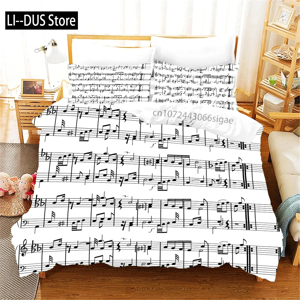 

Beautiful Black Notes, Customized Bedding Set, Single Full Queen King Size Bed, Three Piece Set, 1 Quilt Cover, 2 Pillow Cover