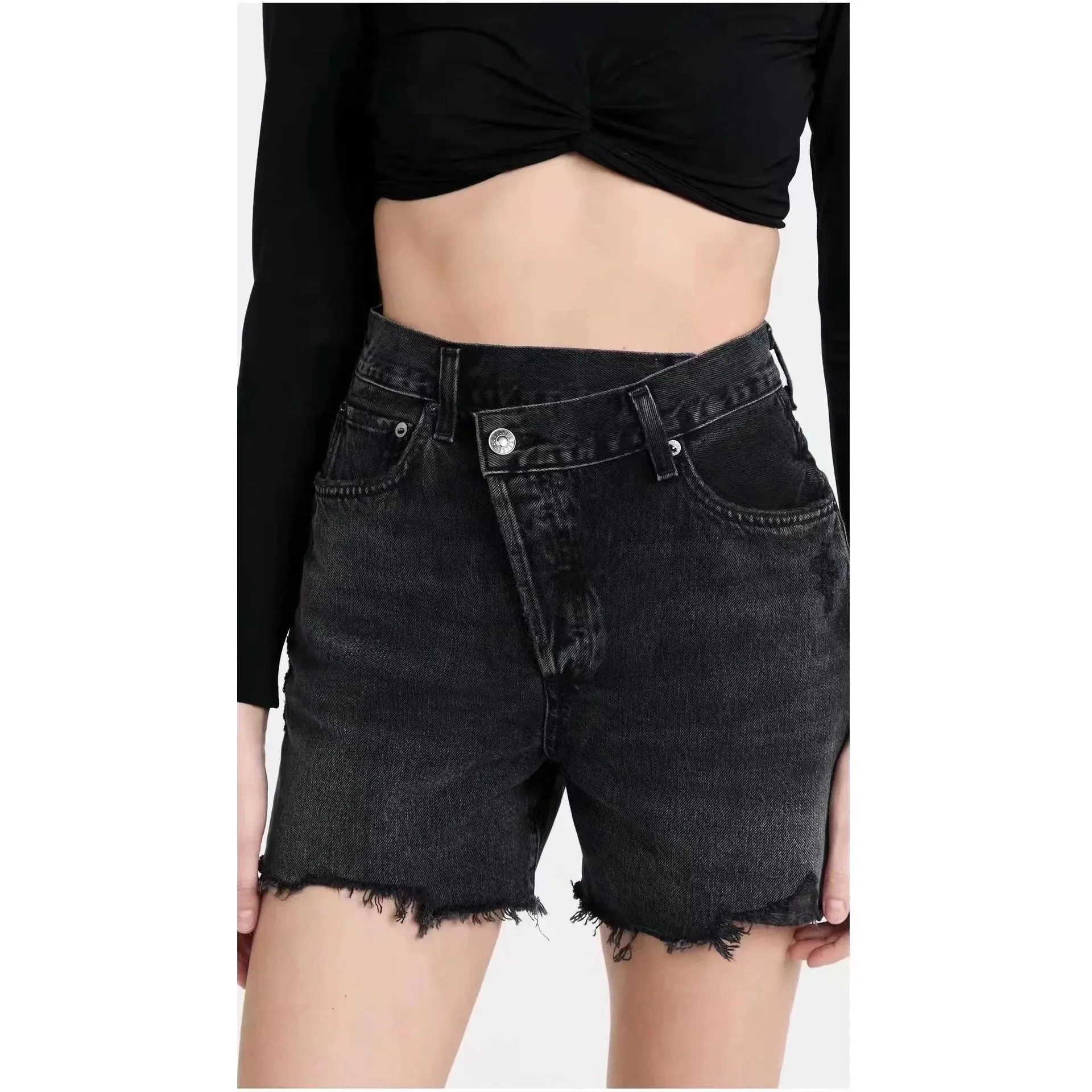 Cintura alta asimétrica mujer Denim orts Casual Faion ajuste cómodo señoras Jeans orts tendencia de verano