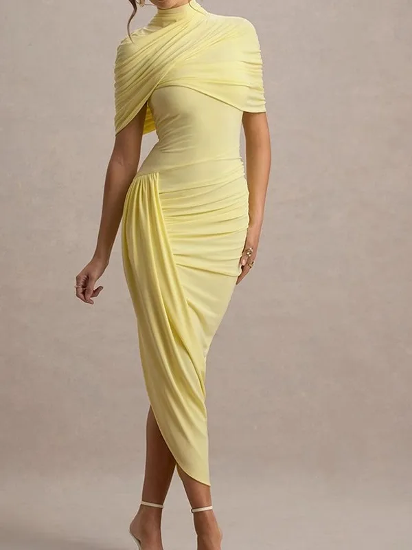 Falda plisada adelgazante de cintura alta con bisagras para mujer, informal, Sle Svel, redonda, Ne Summer Dr, de una sola pieza