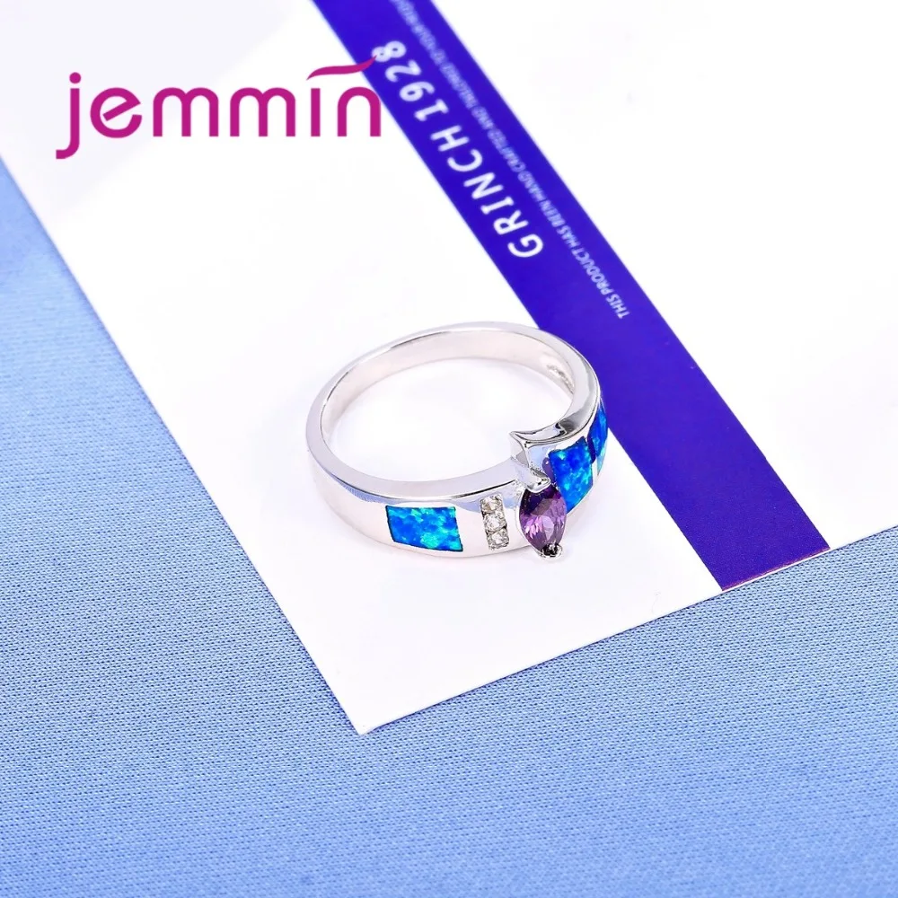 Classic Dazzling Irregular Colorful Ring Blue Purple White Crystal Stone 925 Sterling Silver Ring Women Noble Ring