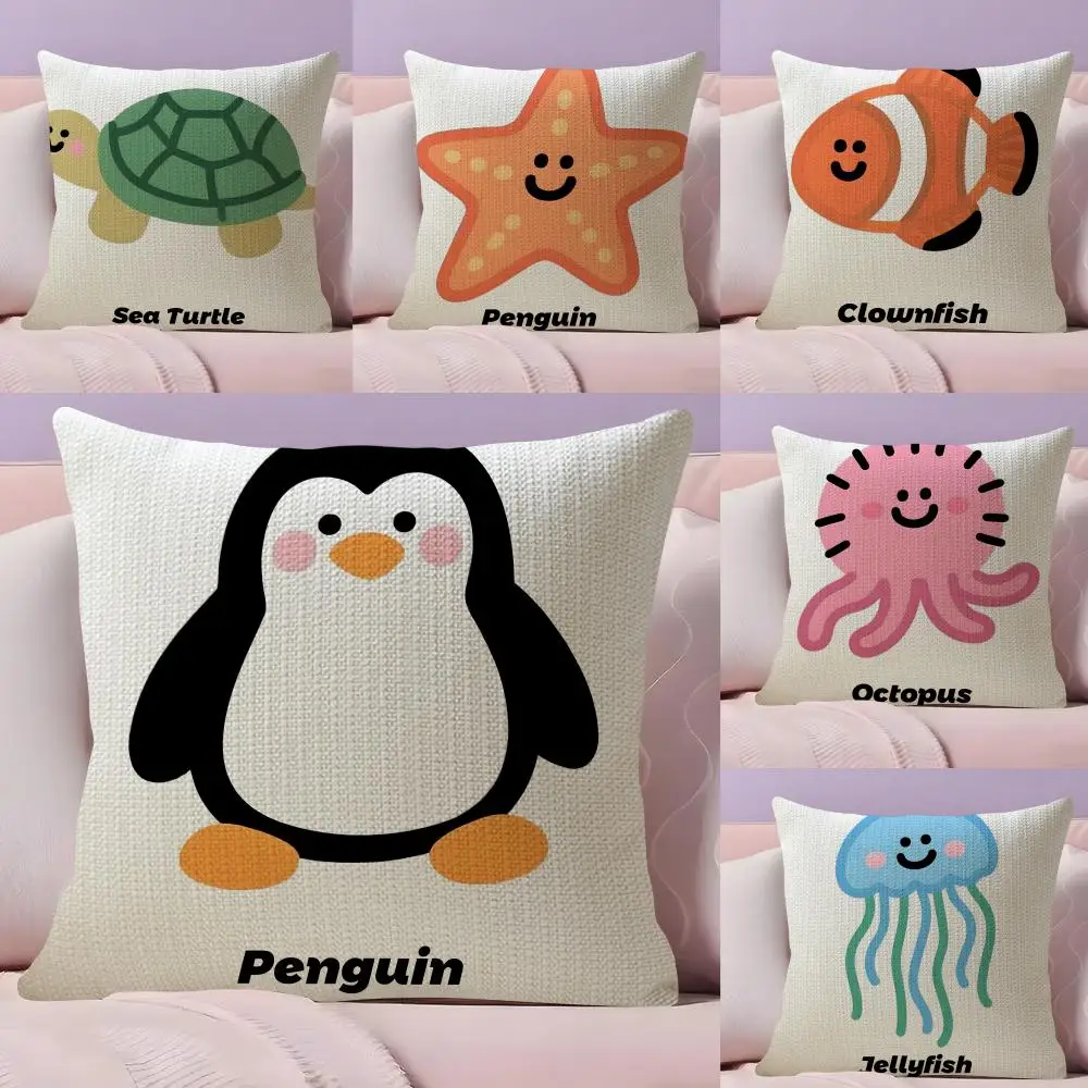

Чехол для подушки с милыми морскими животными, натуральный лен, органическая ткань, двухсторонняя печать, диван, домашний декор, дышащая подушка для кровати