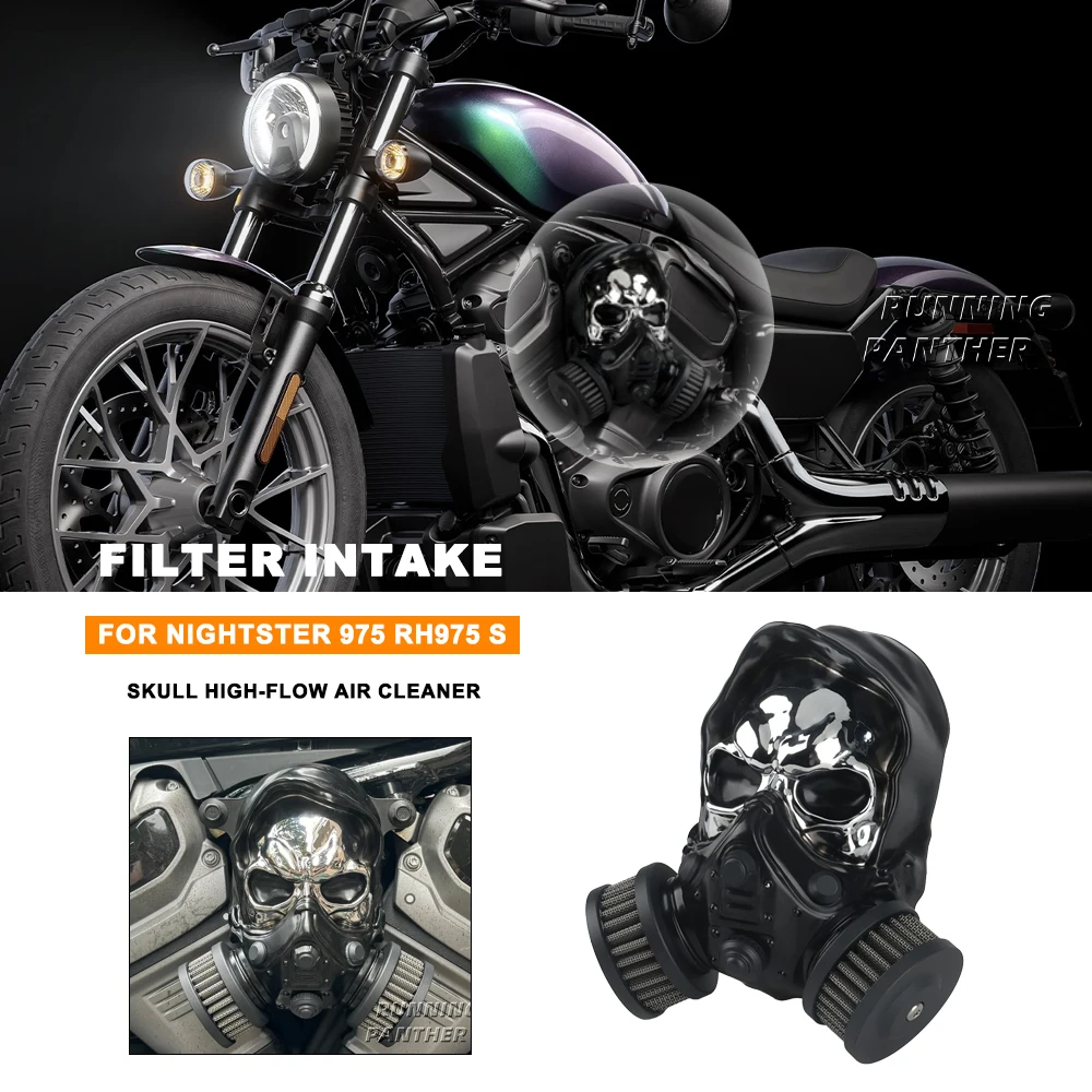 

Аксессуары для мотоциклов, череп, очиститель воздуха с высоким потоком, очиститель воздушного фильтра, система впуска для Harley Nightster 975 RH975 S 2022-25