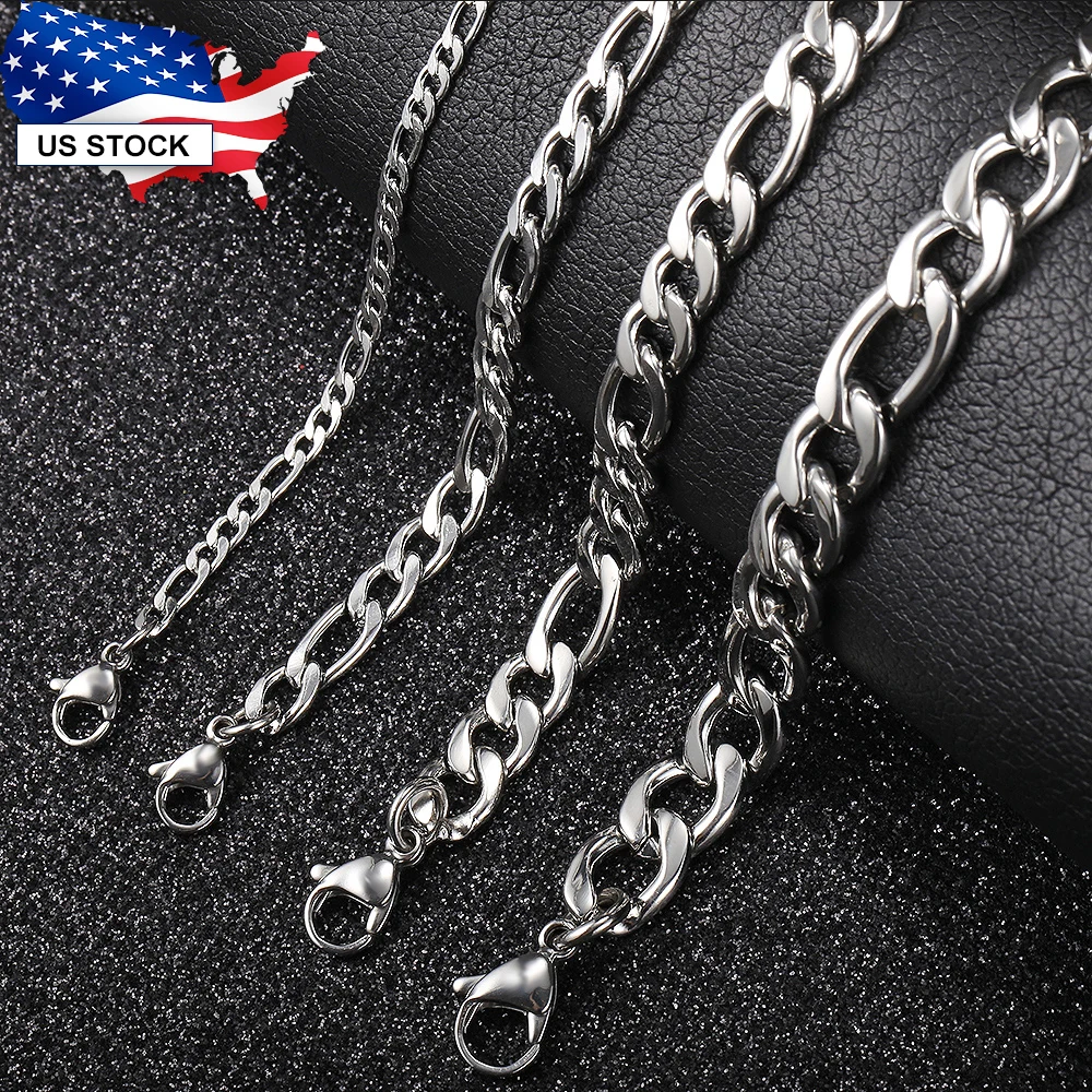 3/5/7/9mm Womens Mens Bracelets Gold Silver Color Stainless Steel Figaro Link Chain Bracelet for Men Women Fashion LKBM171A