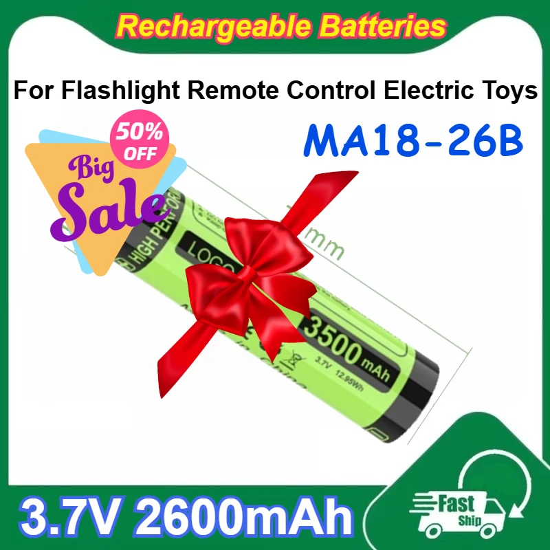 

5 Pcs MA18-26B 18650 3.7V Rechargeable Lithium Battery 2600mAh Capacity for Flashlight Remote Control Electric Toys Batteries