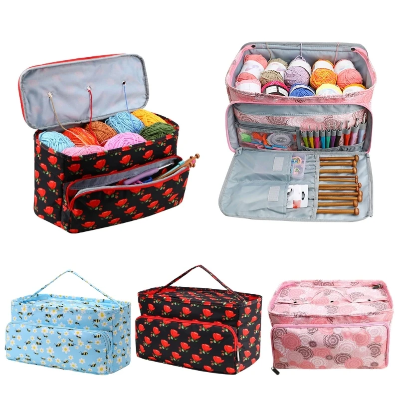 Knitting Bag Crochet Bag Yarn Storage Organizers with 3 Eyelets Crochet Accessoriess for Knitting Needle Crochet Hook M4YD