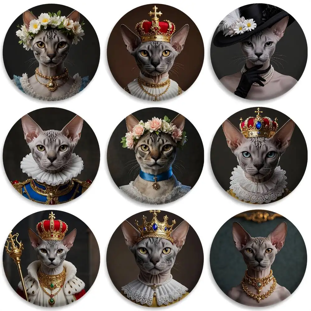 

Sphynx Cat Cute Pope Funny Badges Round Exquisite Badge Brooches Creative Pins For Clothes Hat Backpack Gift Accessories