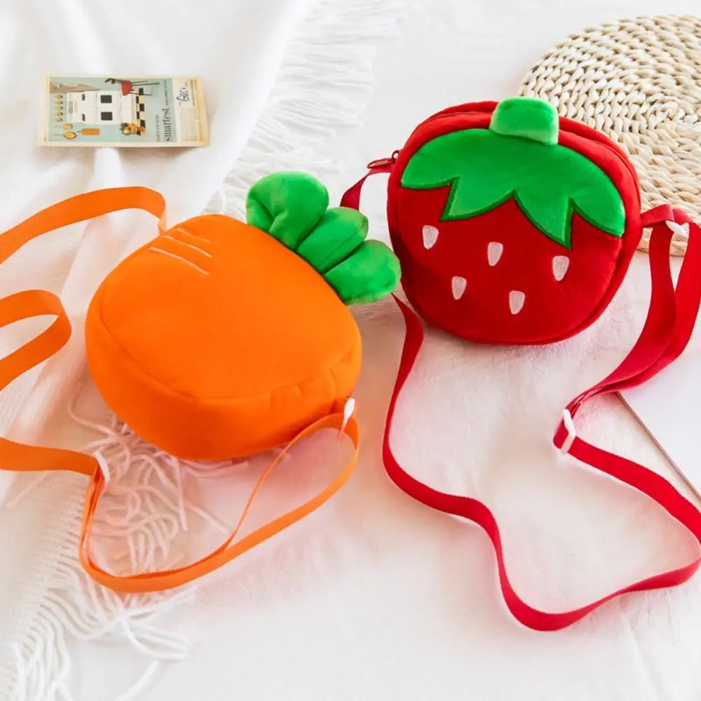 Lovely Strawberry Carrot Kids Plush Bag Messenger Phone Bag Plush Shoulder Bags Kawaii Handbags Crossbody Bag Boys Girls