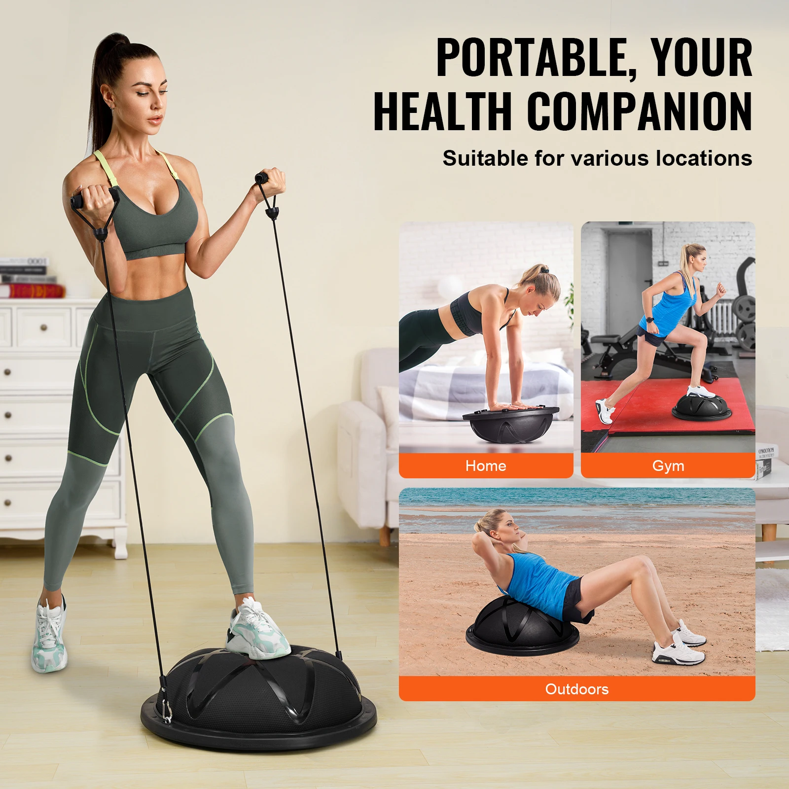 SucceBuy 23in Half Exercise Ball Trainer Balance Ball Trainer 660lbs Capacity Stability Yoga Ball for Home Gym Full Body Workout image 6