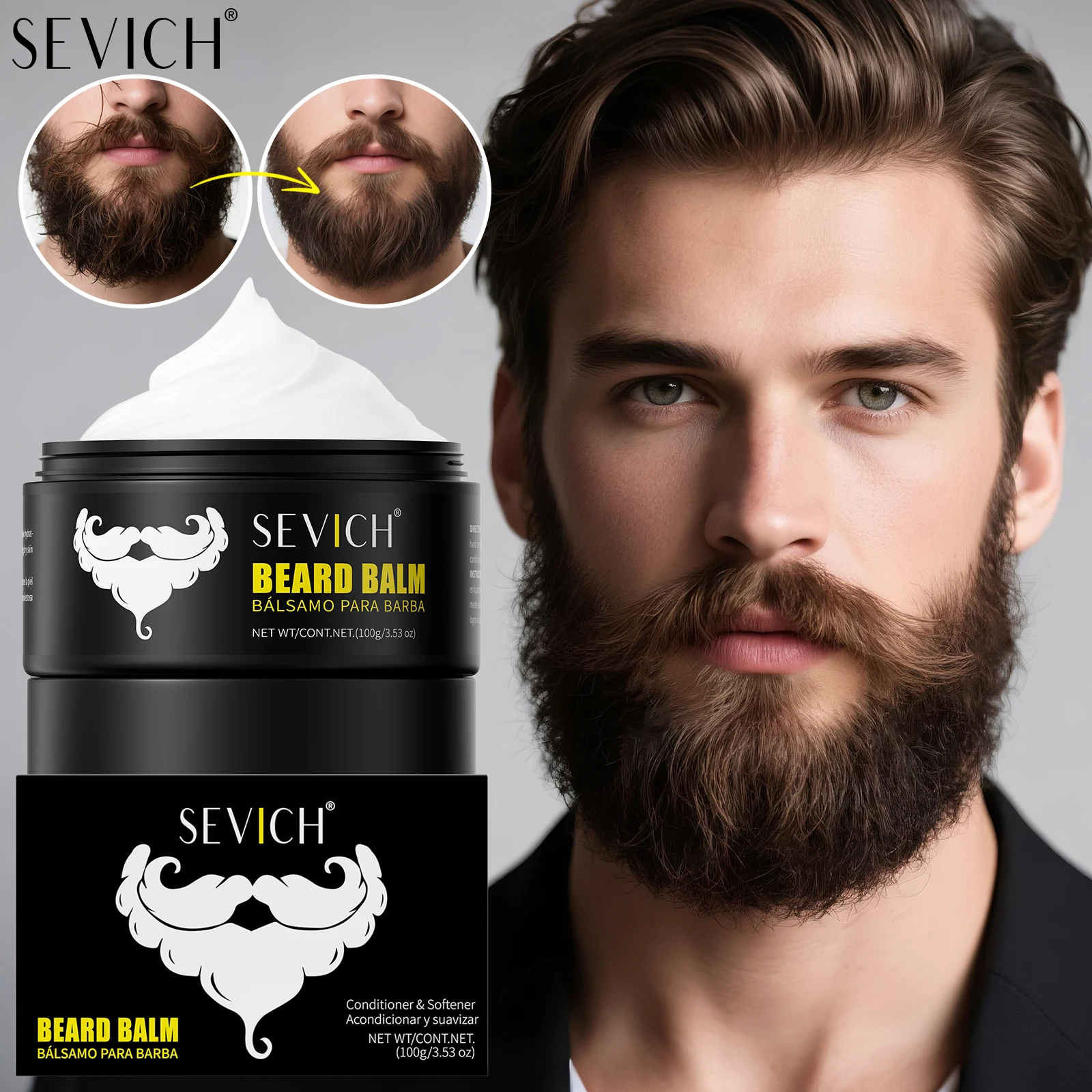 SEVICH Natural Beard Balm Wax Beard Growth Oil for Men Moisturizing Smoothing Beard Styling Professional Care Cream Skin Care