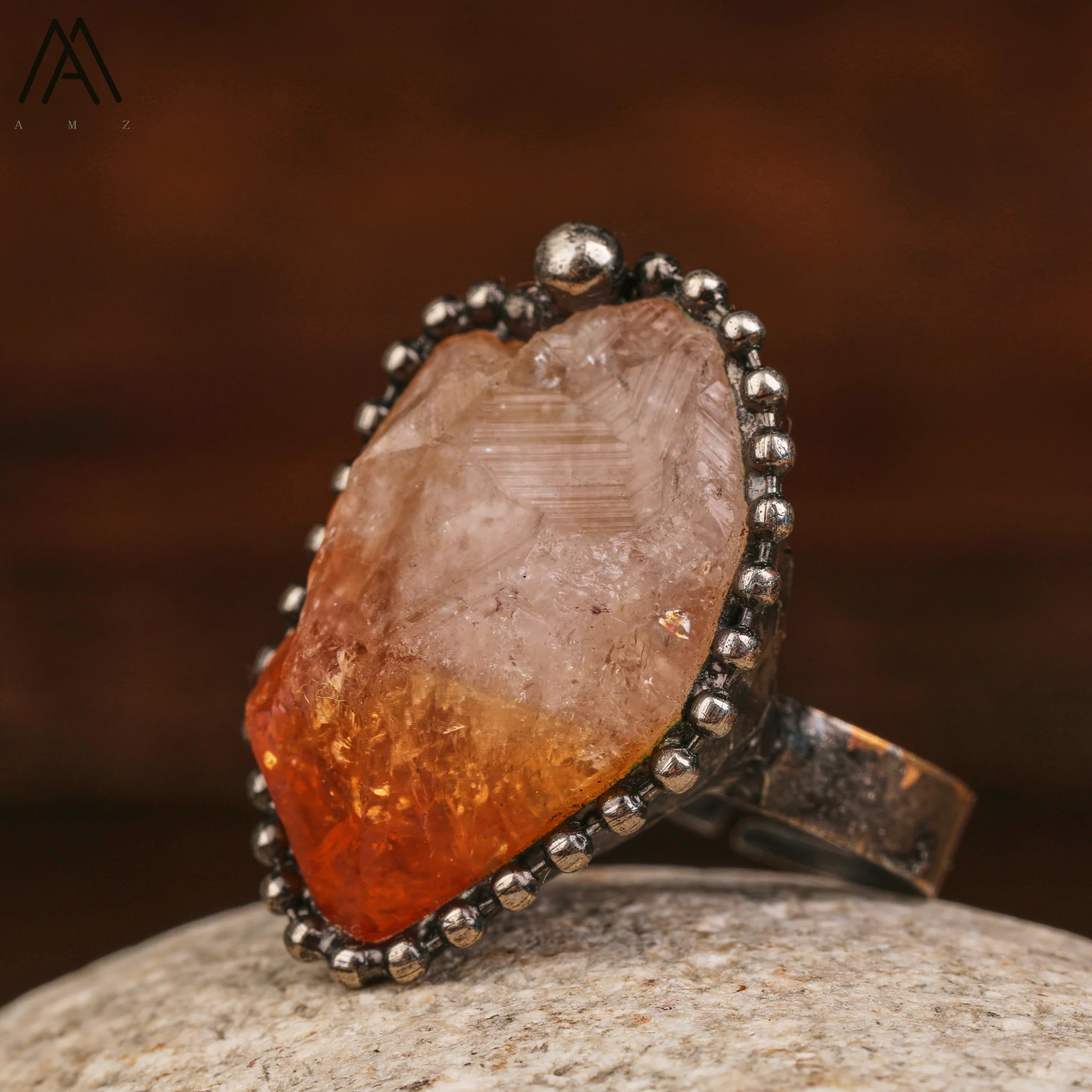 Raw Citrine Quartz Adjustable Rings Antique Bronze Plated Gemstone Vintage Ring Women Witch Energy Jewelry Wholesales