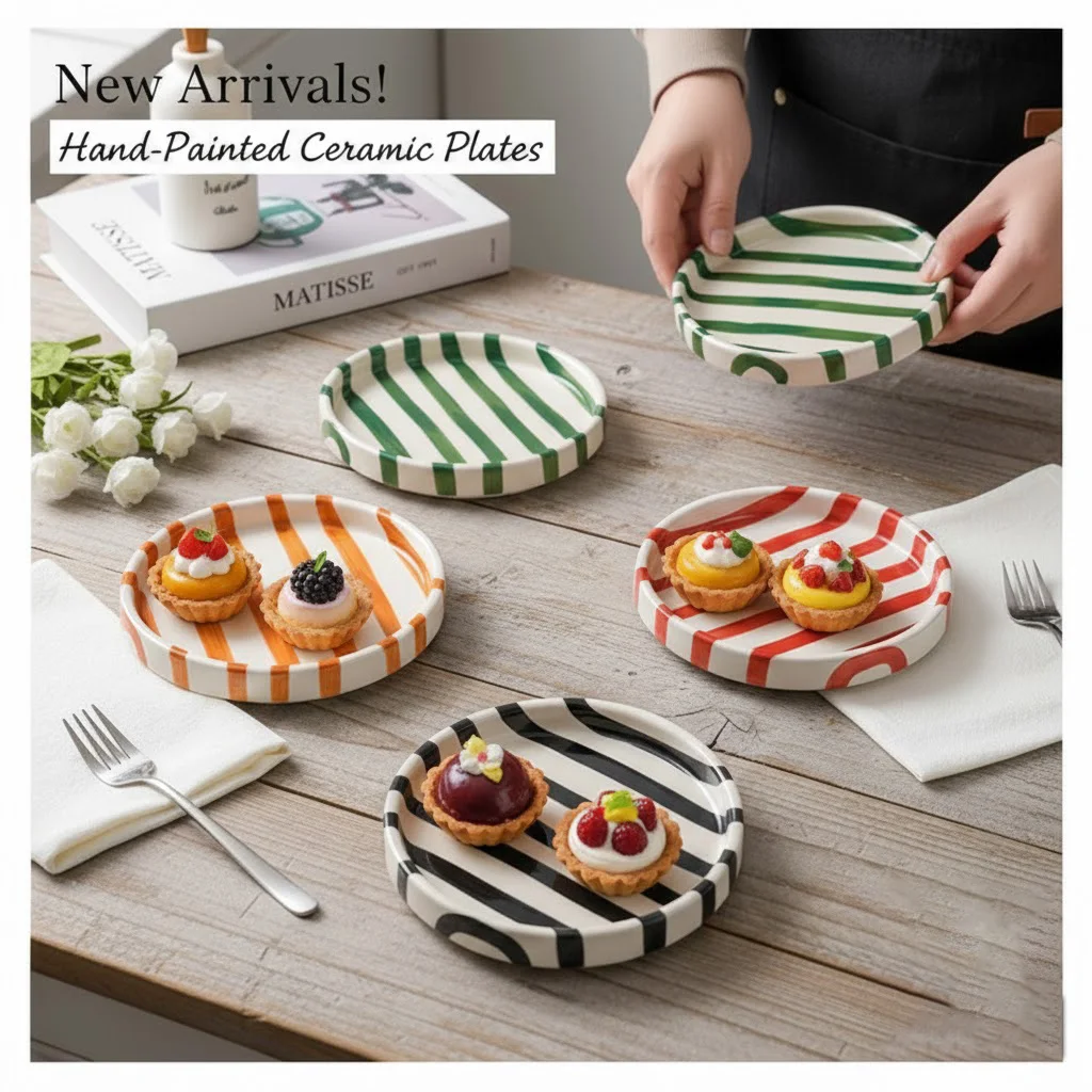 

Красочные керамические 6-дюймовые полосатые тарелки — посуда ручной работы для кухни, домашнего декора, десерта, салата, вечеринки